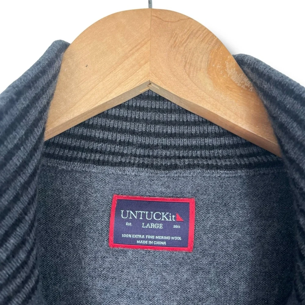 Untuckit Sweater Mens 100% Extra Fine Merino Wool Quarter Zip Pullover L Grey